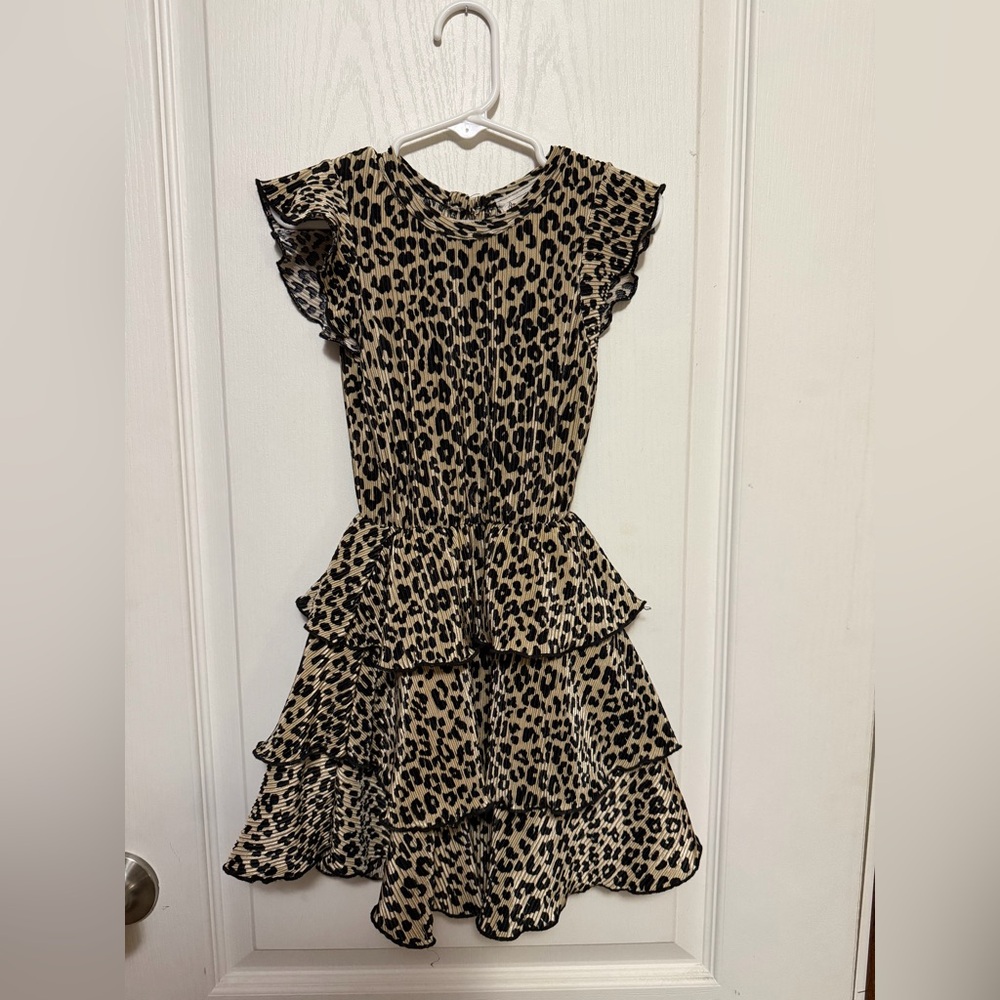 Leopard Print Tiered Kids Dress
